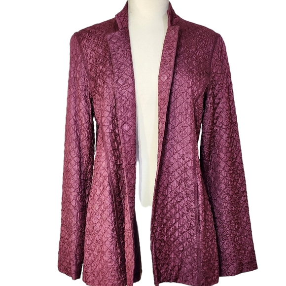 Eileen Fisher 100% Tussah Silk Blazer Jacket in Textured Burgundy Size S - Picture 5 of 12
